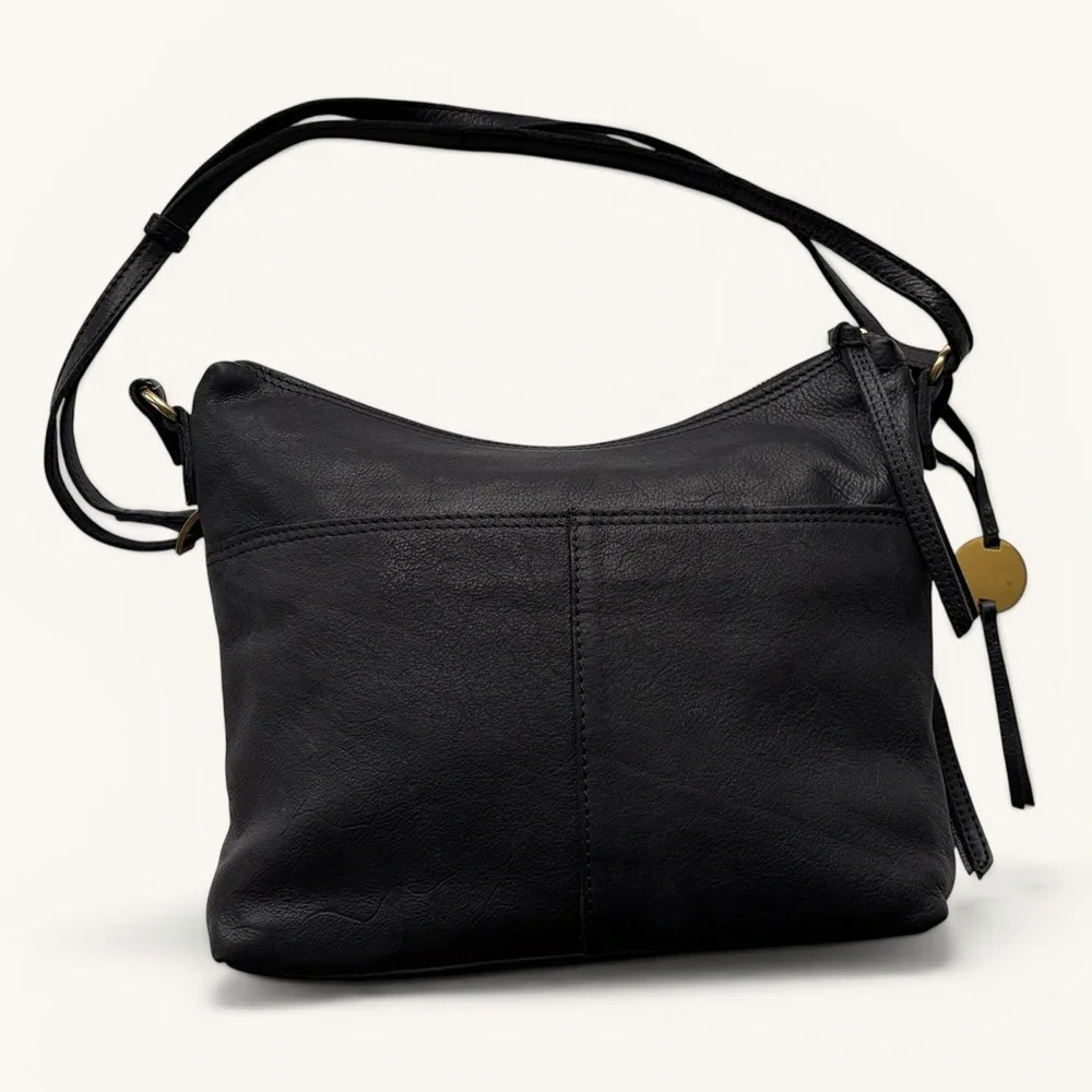 Classic Black Leather Shoulder Bag with Gold Hardware